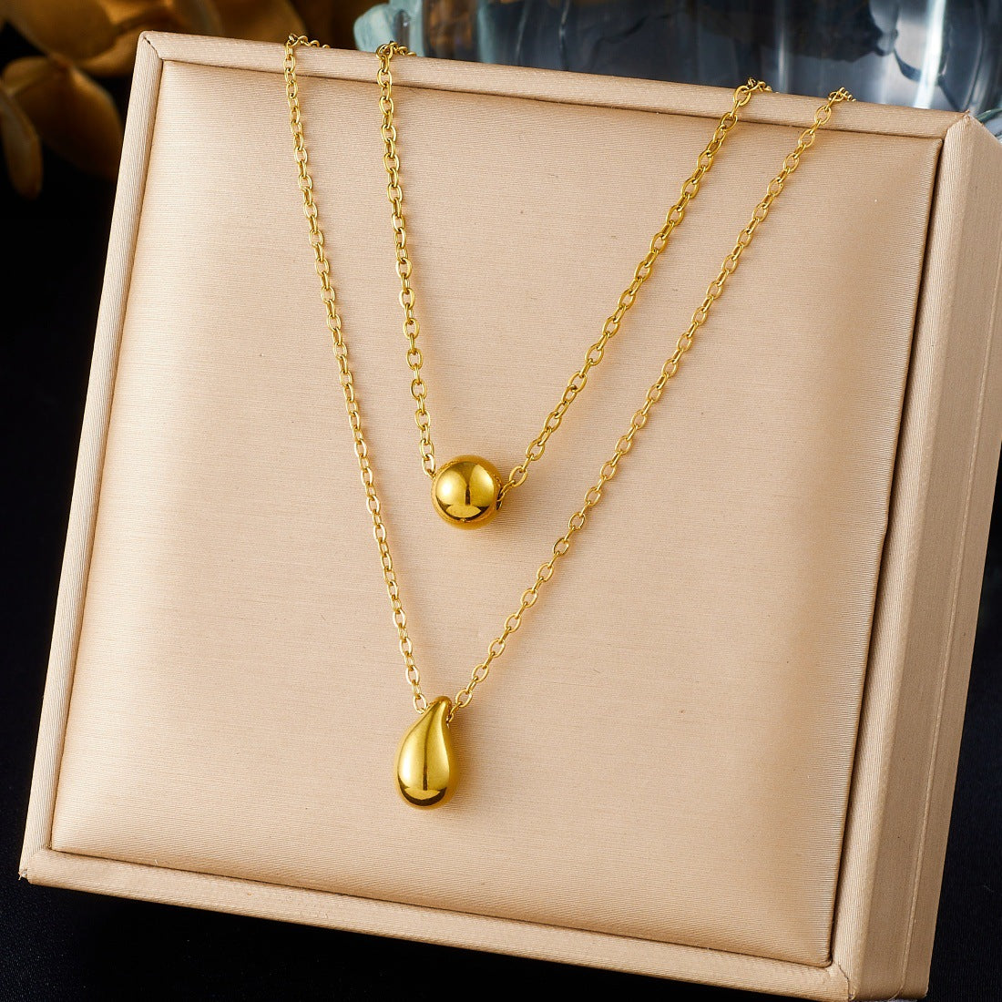Minimalist Gold Plated Stainless Steel Round Teardrop Pendant Necklace for Women