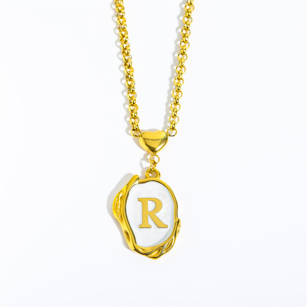 Collana Minimalista in Acciaio Inossidabile a Forma di Lettera con Placcatura in Oro 18K e Catena a O per Uomo e Donna