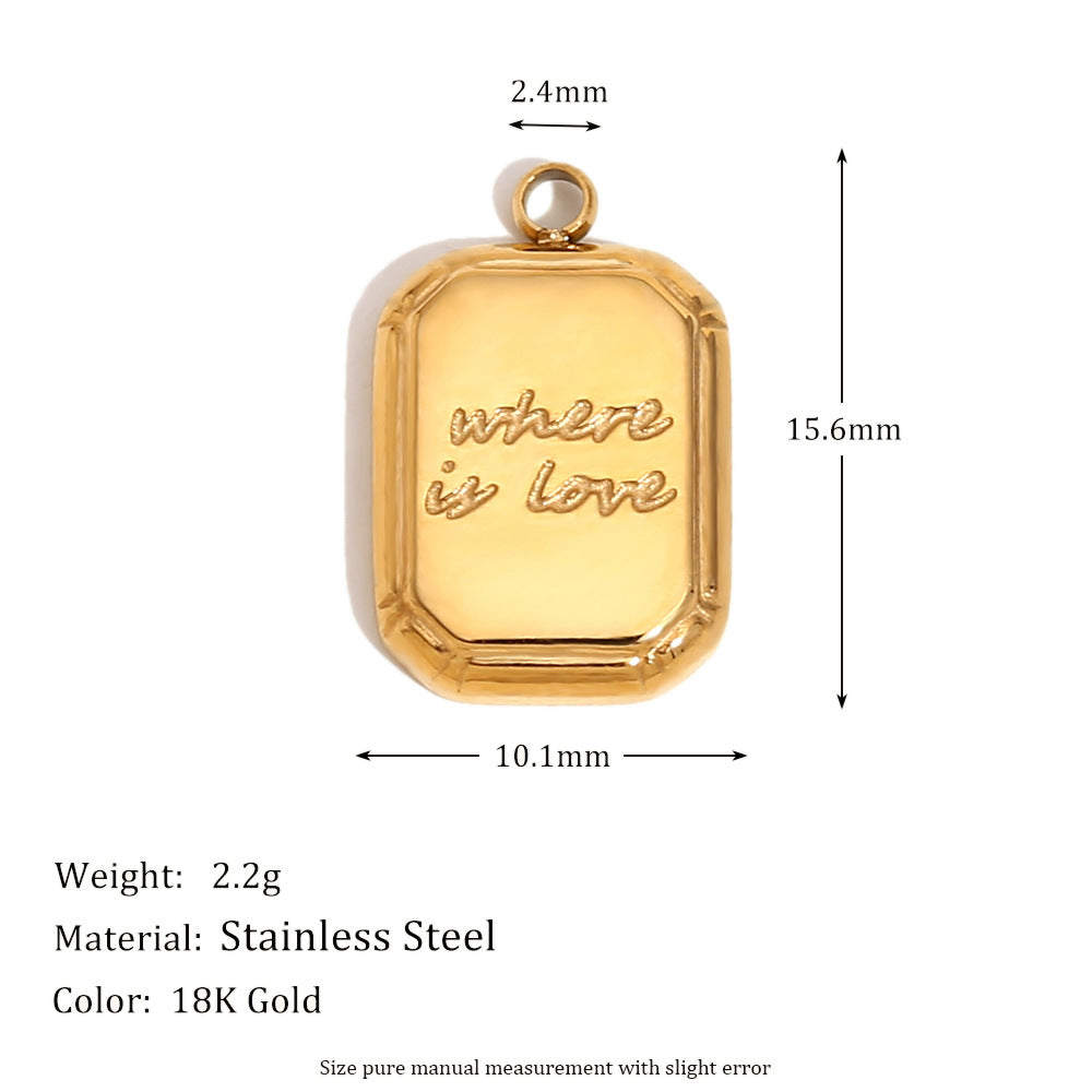 Geometric Fashion Pendant for Women Stainless Steel with 18K Gold Plating Teardrop Rose and Square Brick Design