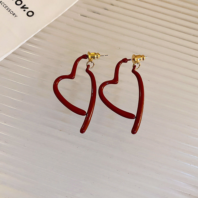 Elegant Geometric Dangle Stud Earrings for Women with Red Tassels, Alloy Base and Gold Plated Finish