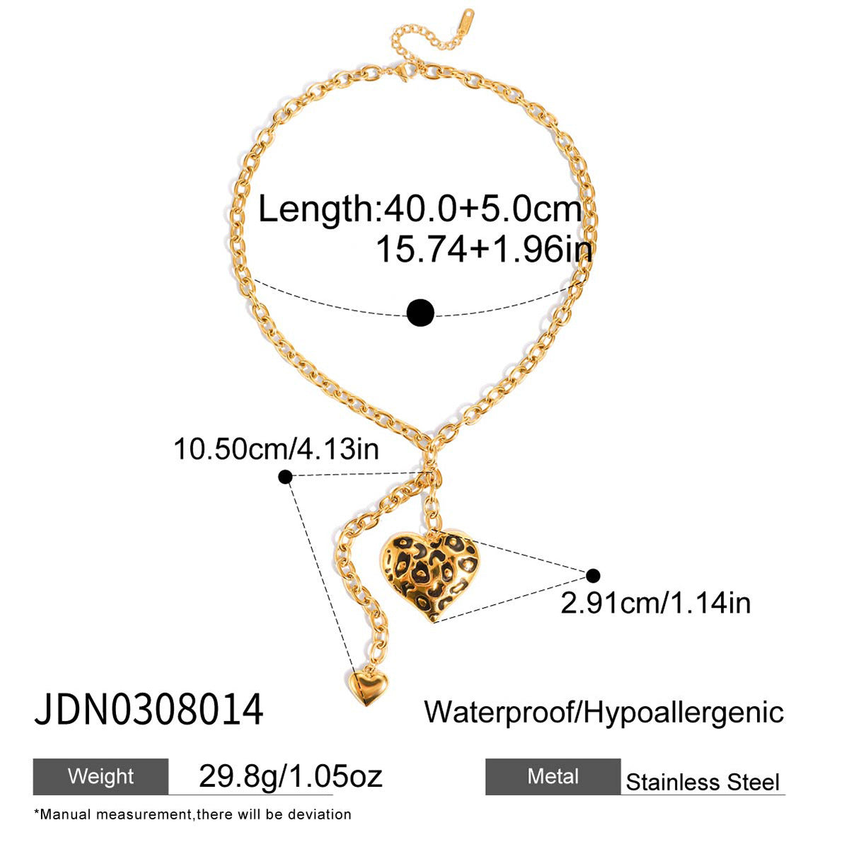 Minimalist Heart-Shaped Titanium Steel Necklace Set with Matching Earrings Plated Stainless Steel Jewelry for Women