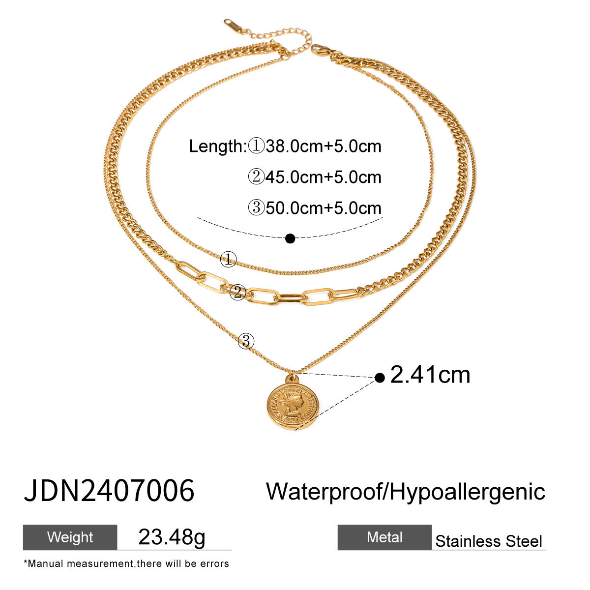 Gold Plated Stainless Steel Multi-Layer Cartoon Pendant Necklace for Women