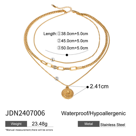 Gold Plated Stainless Steel Multi-Layer Cartoon Pendant Necklace for Women