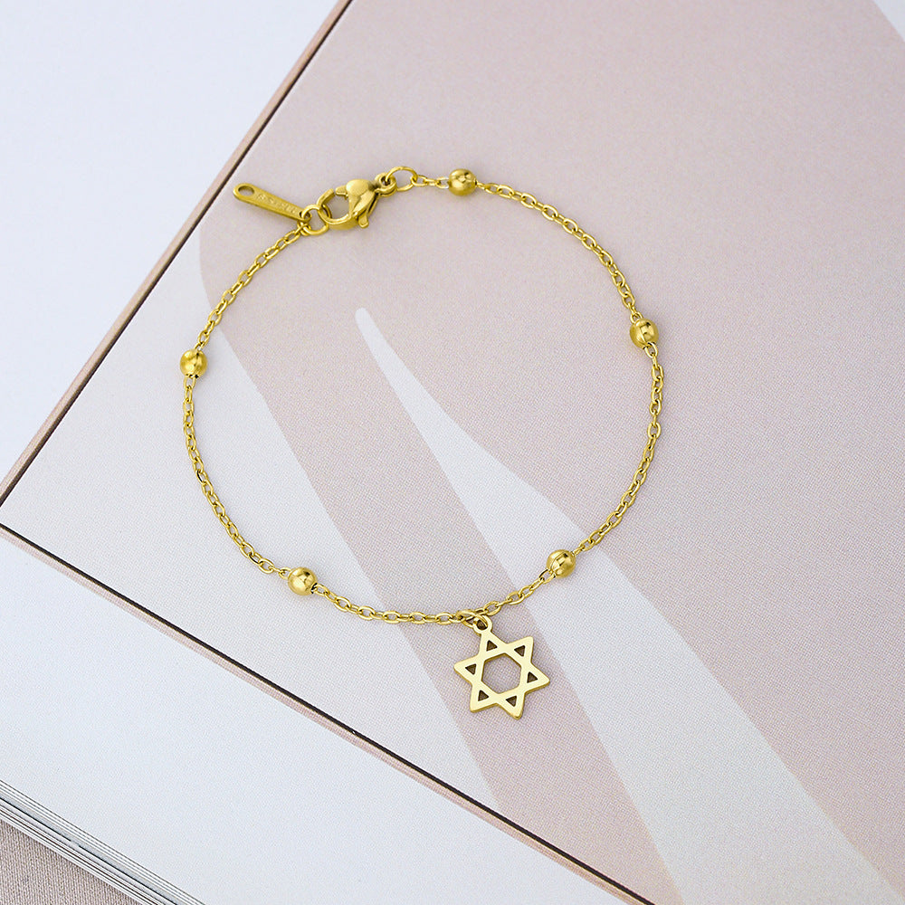 Fashionable Geometric Hexagram and Cross Titanium Steel Bracelet for Men and Women with Plated Finish