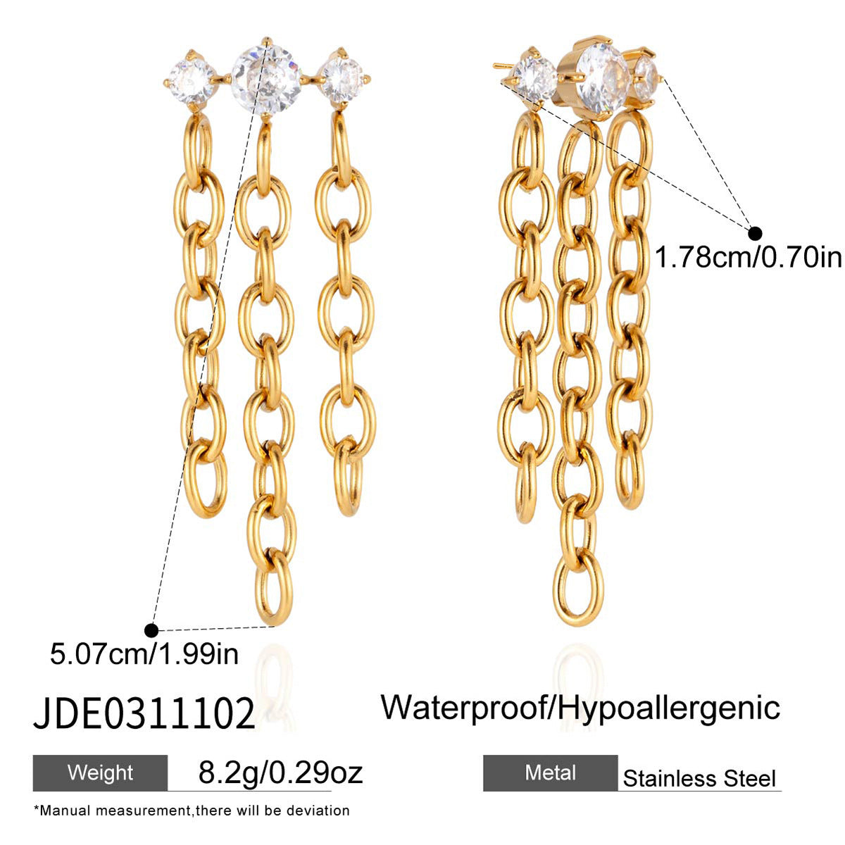 Elegant Geometric Stainless Steel Plated Cubic Zirconia Tassel Earrings for Women