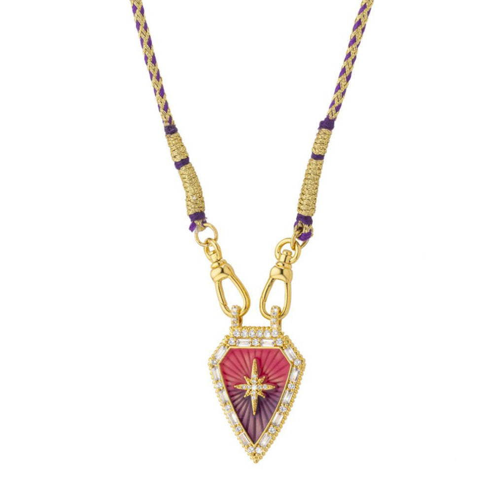 Minimalist Tarot Card Pendant Necklace for Women with Enamel Finish and Zircon Inlay on Gold-Plated Copper Chain