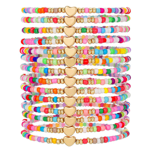 Fashion Casual Heart Glass Beads Handmade Multi-Layer Stretch Bracelet