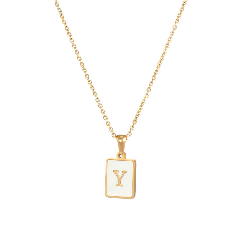 Minimalist 18K Gold Plated Square Letter Pendant Necklace Stainless Steel Shell Design for Women