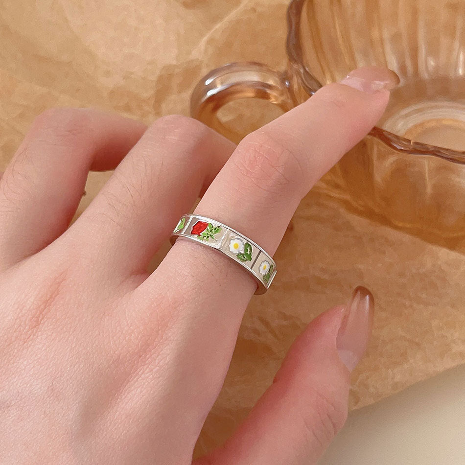 Minimalist Sweet 925 Sterling Silver Geometric Plated Floral Ring Daisy Rose Design