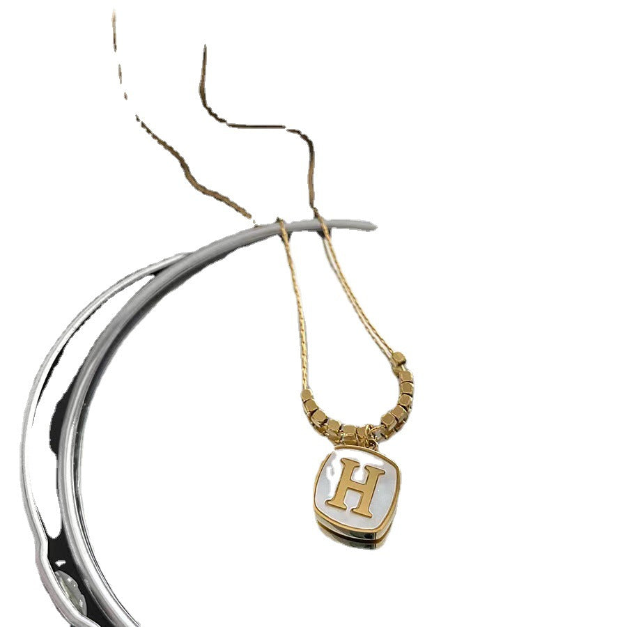 Minimalist H-Shaped Pendant Necklace for Women in Titanium Steel with Plated Finish Snake Chain