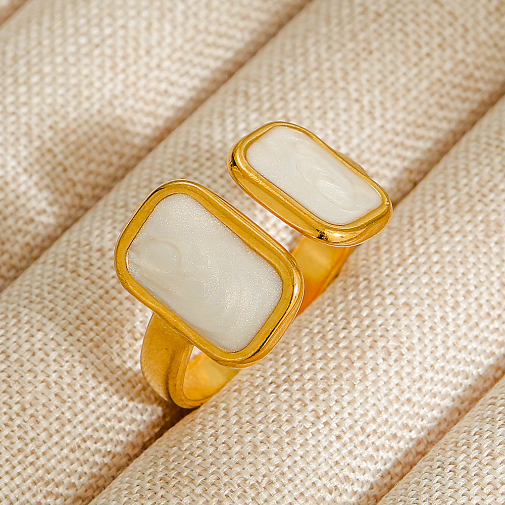Vintage INS Style Stainless Steel Adjustable Ring with Natural Stone Inlay in Geometric Heart Zodiac and Animal Shapes