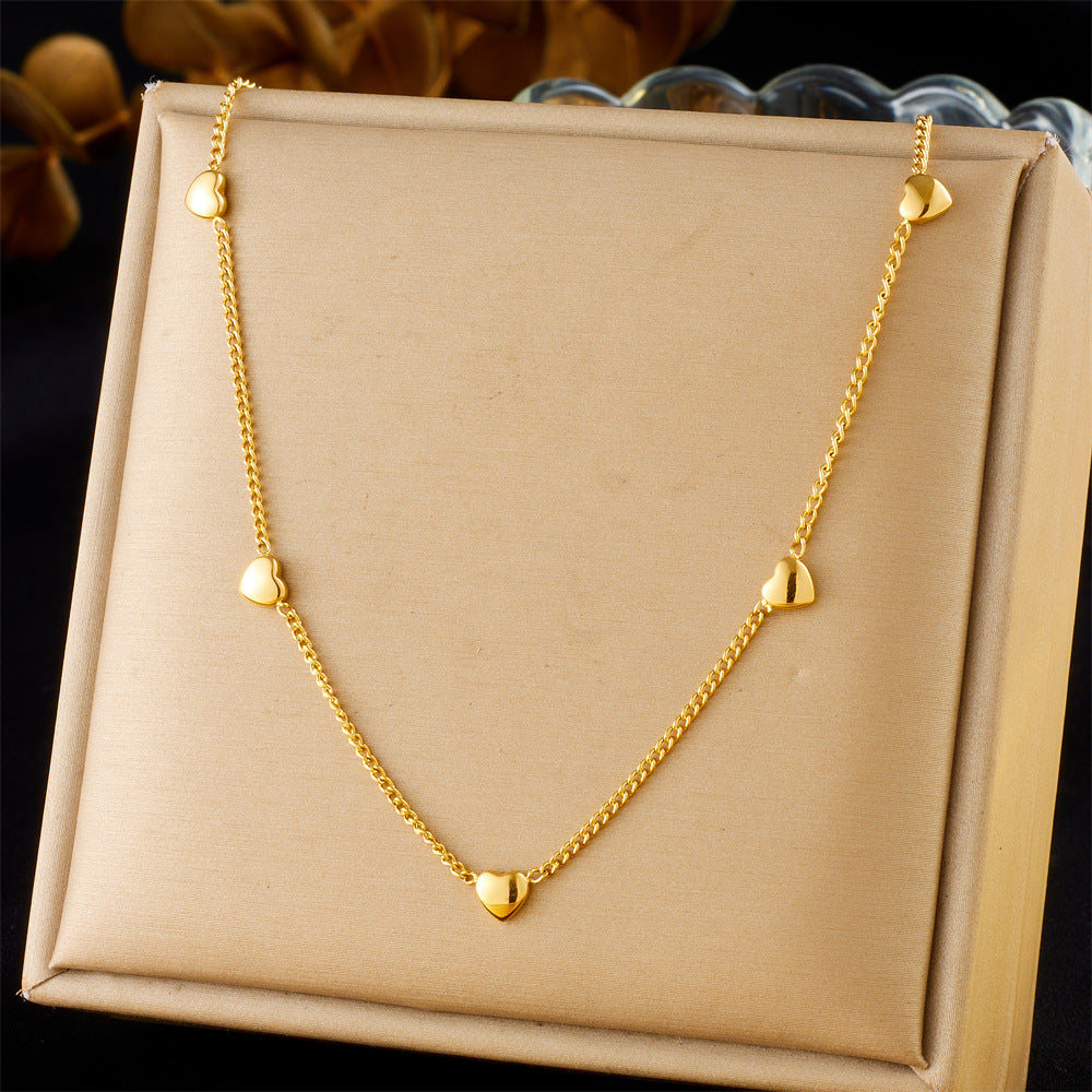 Elegant Gold Plated Stainless Steel Heart Pendant Necklace Serpentine Chain