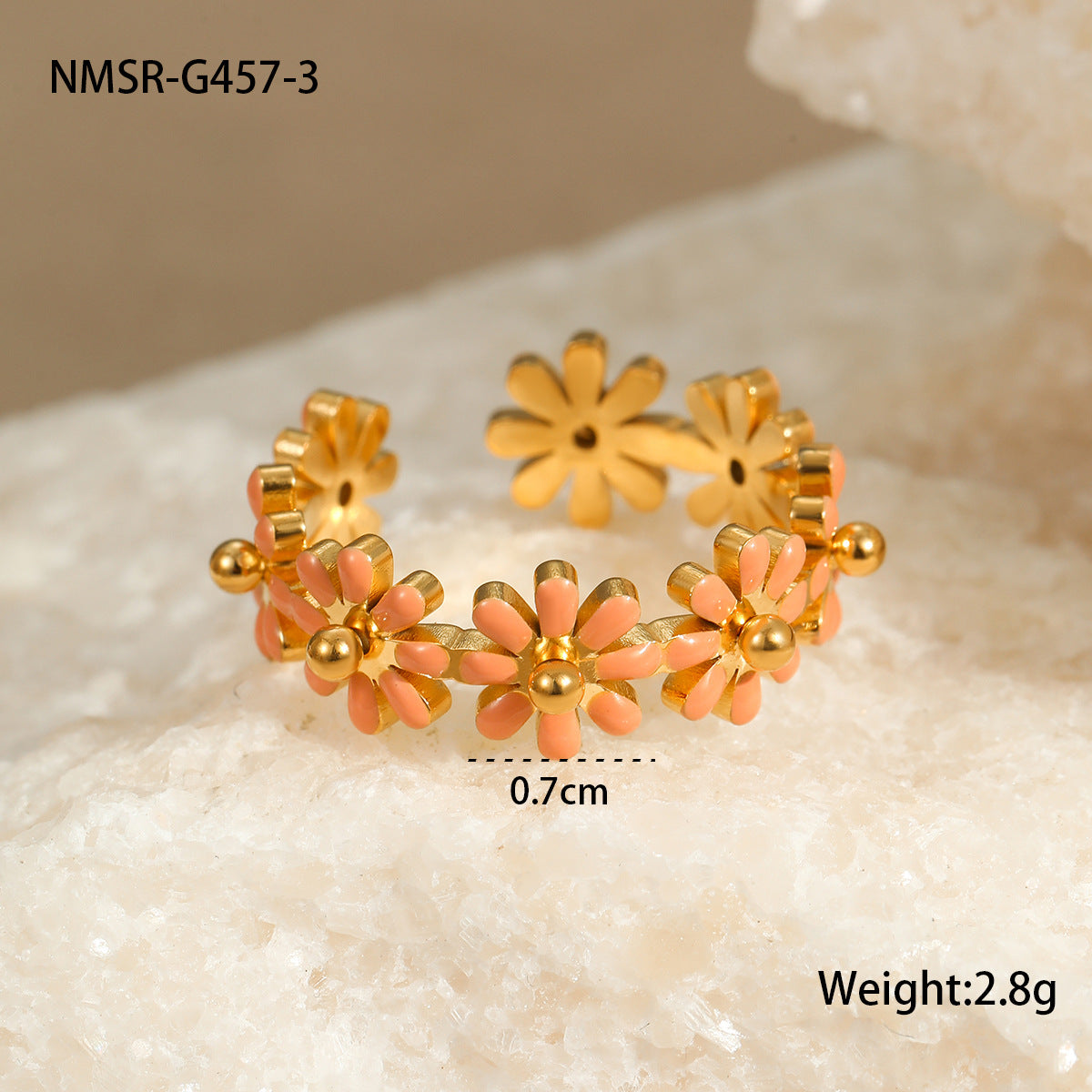 Anillo Minimalista de Margarita en Acero Inoxidable con Baño de Oro de 18K para Mujer