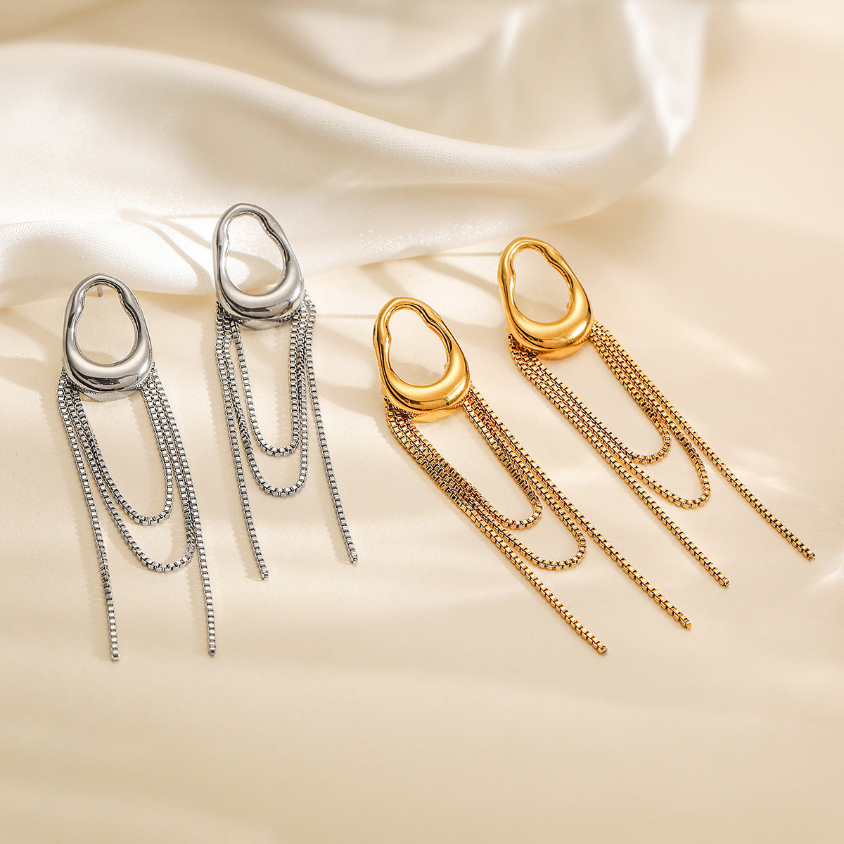 Minimalist 18K Gold Plated Geometric Stainless Steel Tassel Earrings for Women