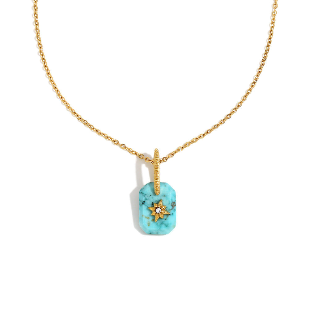 Minimalist Geometric Eight-Pointed Star Pendant Necklace for Women Stainless Steel with 18K Gold Plating and Acrylic Inlay