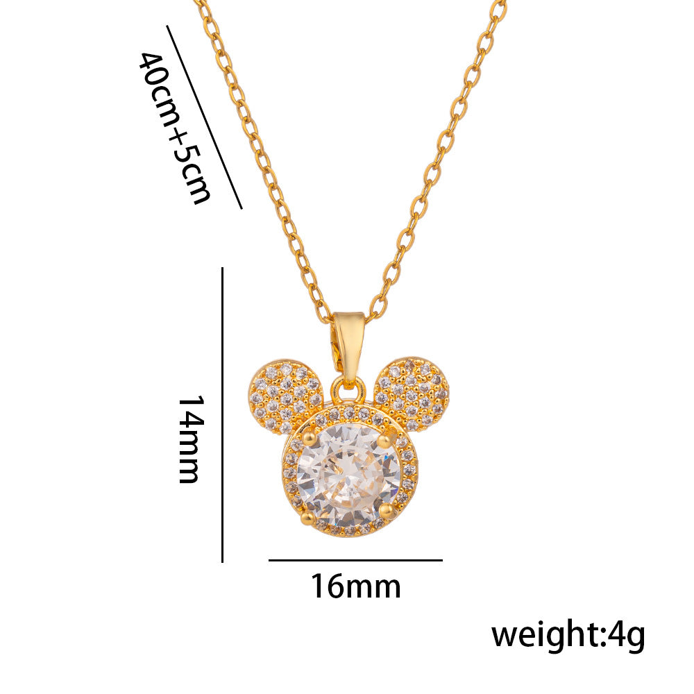 Light Luxury Cartoon Mickey Mouse Pendant Necklace for Women in Titanium Steel with Rhinestone Inlay on O-Chain