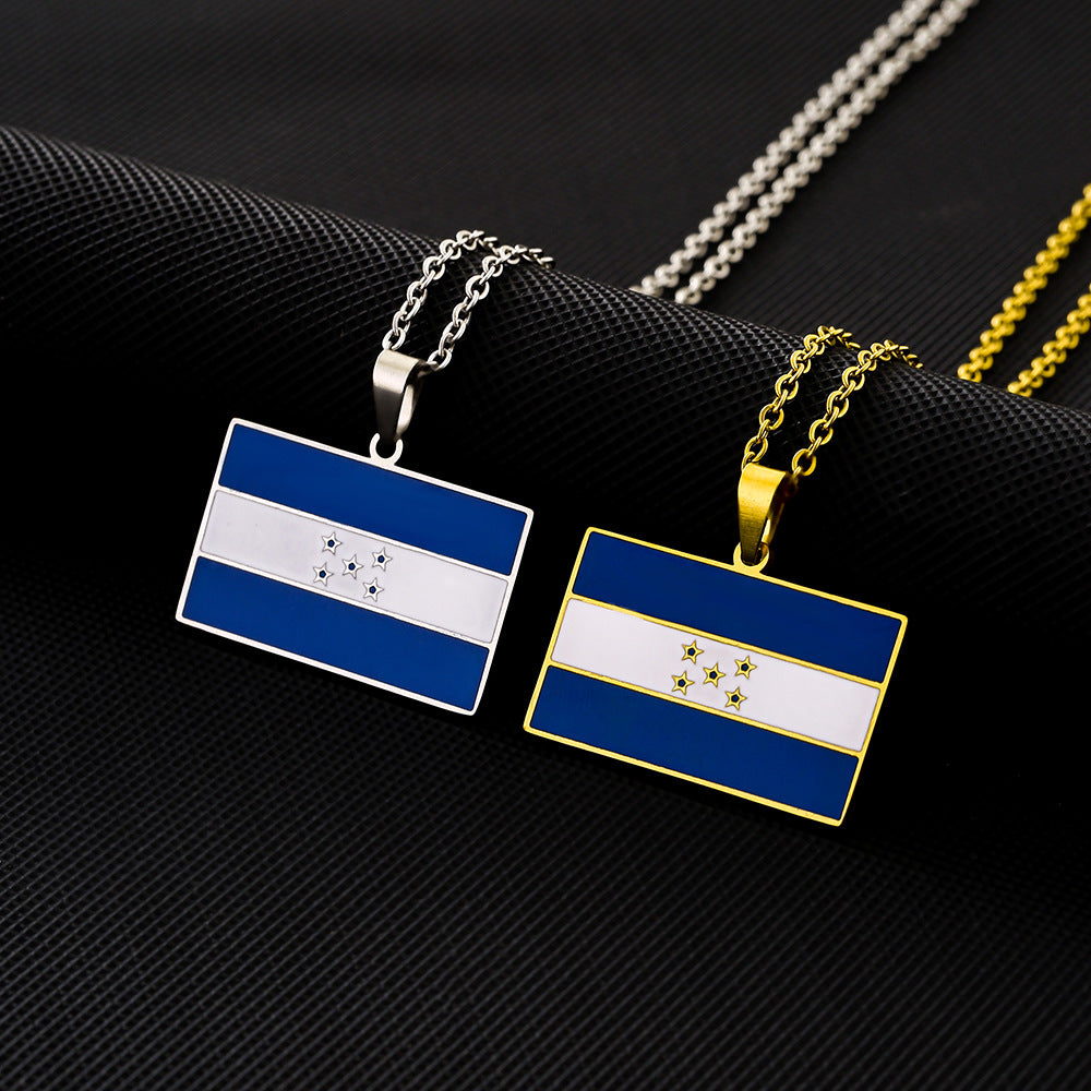 Fashionable Geometric Honduras Flag Pendant Necklace in Stainless Steel with Enamel Finish for Unisex