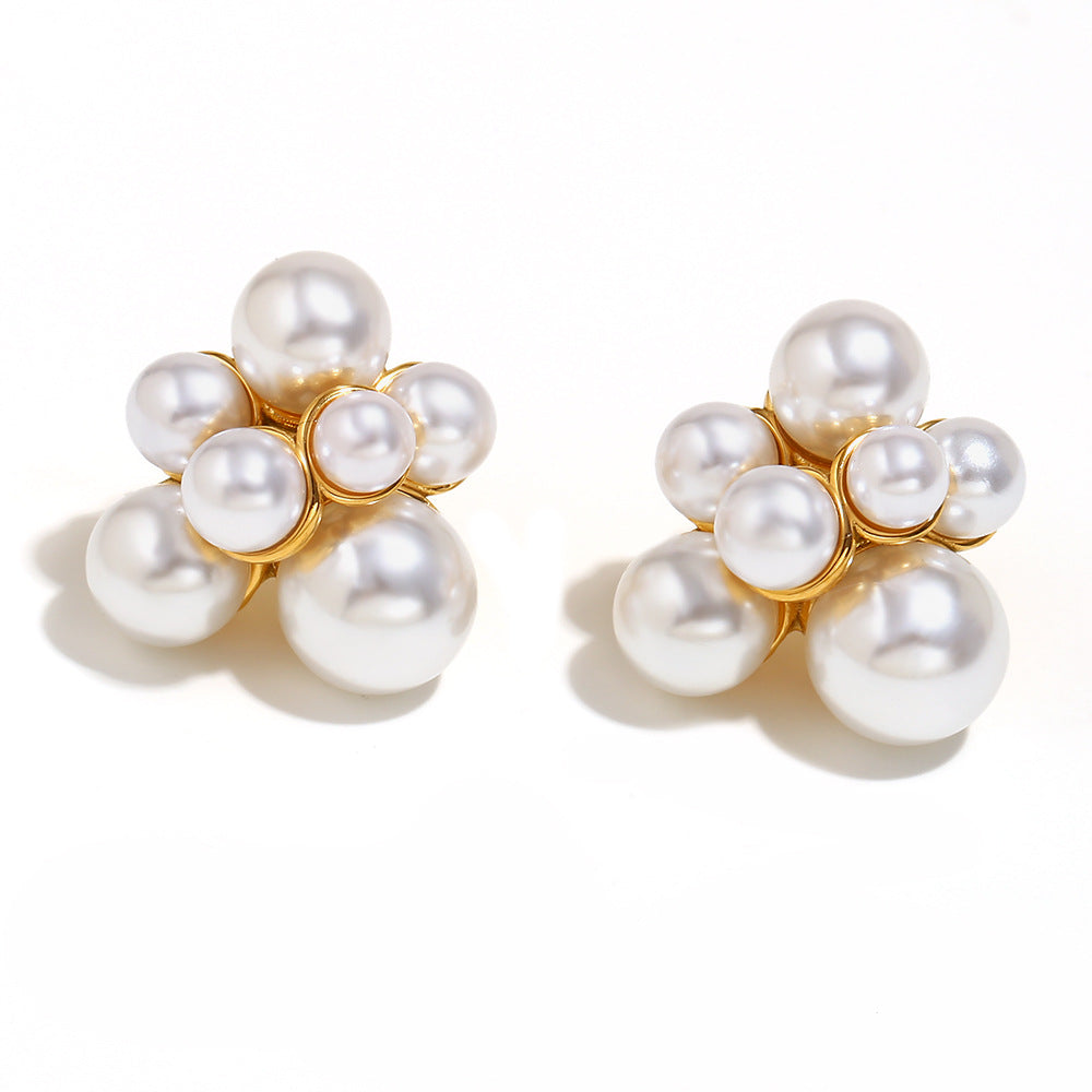 Pendientes de perlas geométricos de estilo francés minimalista en acero inoxidable 316L con baño de oro de 18K