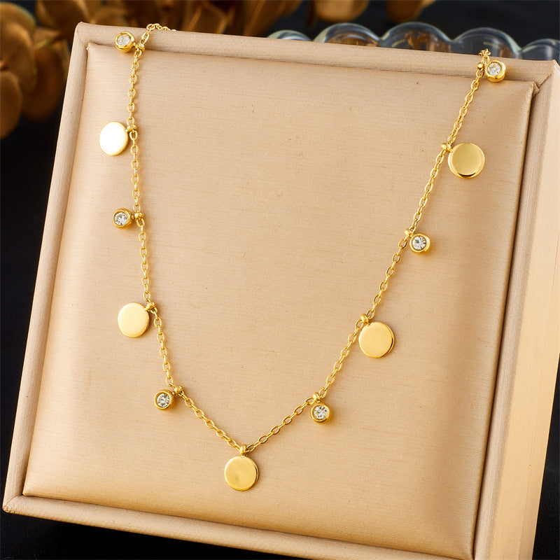 Minimalist Gold Plated Stainless Steel Butterfly Round Crown Eye Pendant Necklace and Bracelet Set for Women