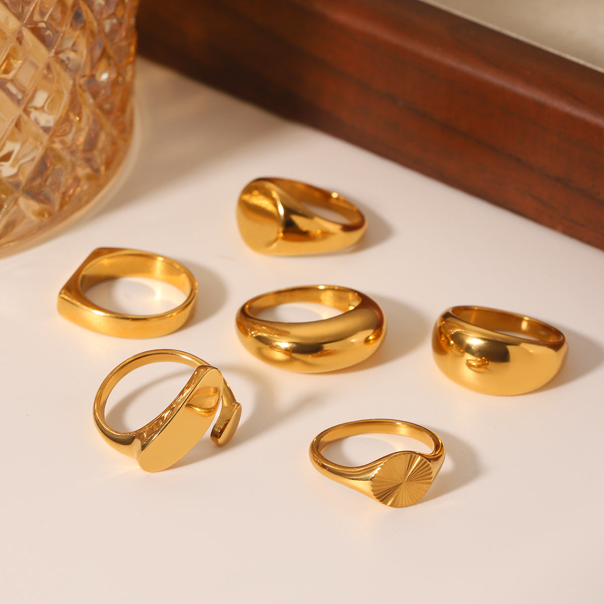 Minimalist Geometric Stainless Steel Ring for Women with 18K Gold Plating Titanium Steel Finish