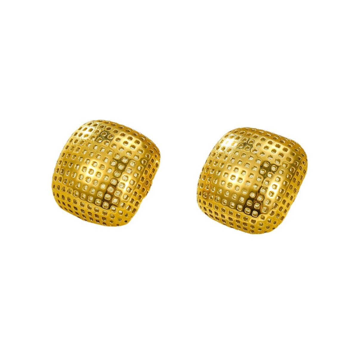 Minimalist Fashionable Square Stainless Steel Hollow Mesh Stud Earrings with Plating Finish for Women