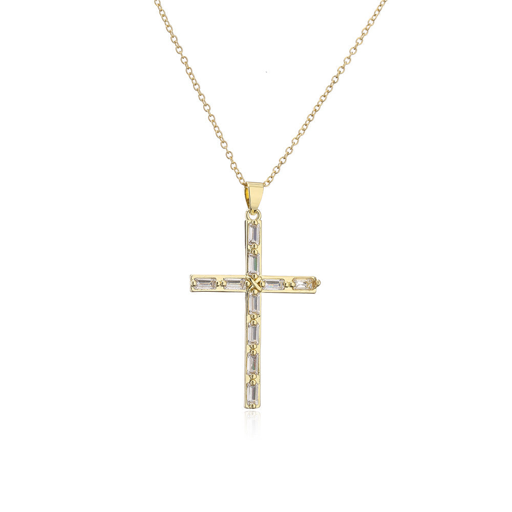 Vintage 18K Gold Plated Geometric Cubic Zirconia Pendant Necklace for Women