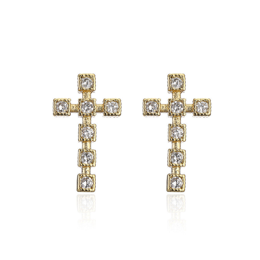 Geometric Minimalist Copper Earrings with 18K Gold Plating and Micro-Paved Zirconia for Women