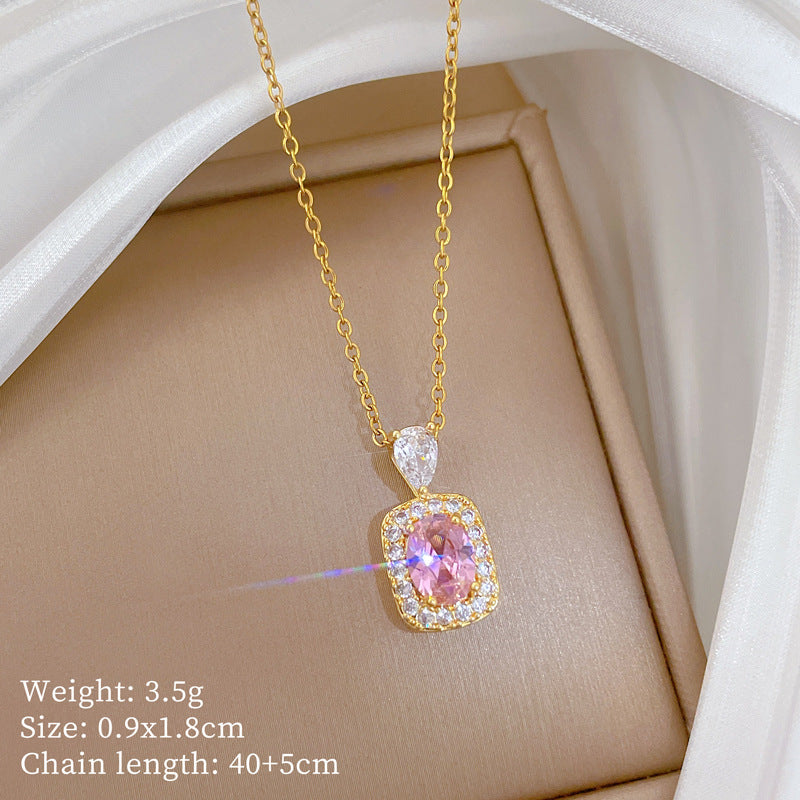 Sweet Cartoon Animal Micro-Inlaid Cubic Zirconia Brass Pendant Titanium Steel Necklace for Unisex