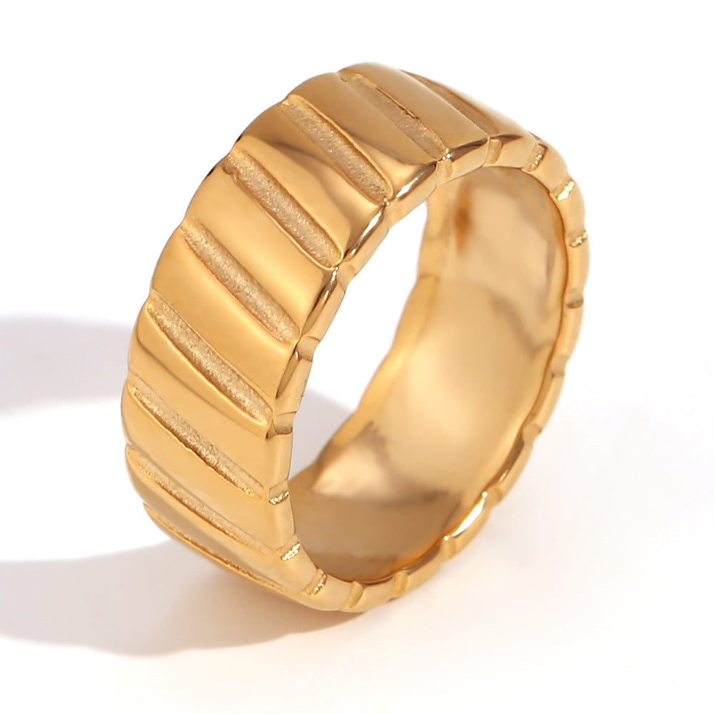 Anillo Minimalista Geométrico de Acero Inoxidable con Baño de Oro de 18K y Diseño Irregular con Micro Pavé para Mujer