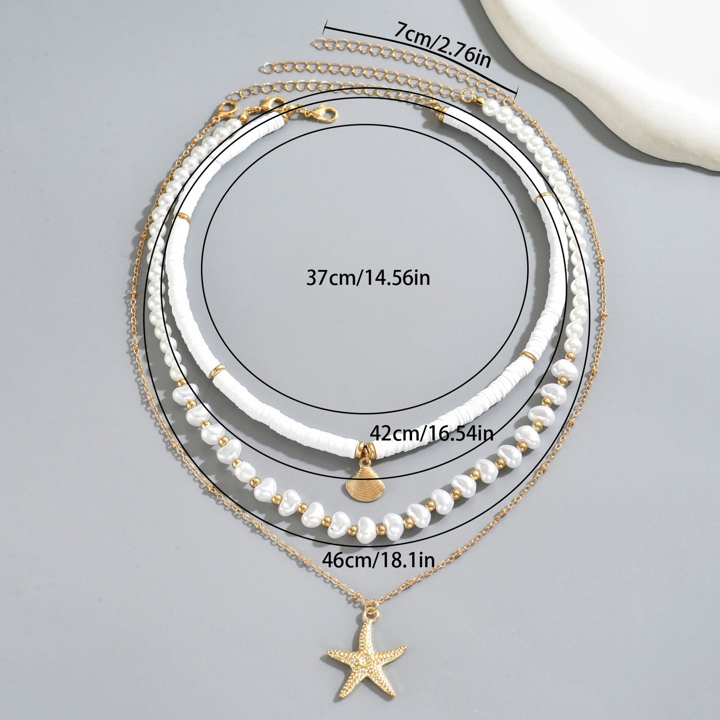 Casual Geometric Ocean-Inspired Long Necklace Set for Women with Shell and Star Pendant, Woven Zinc Alloy Locket Chain