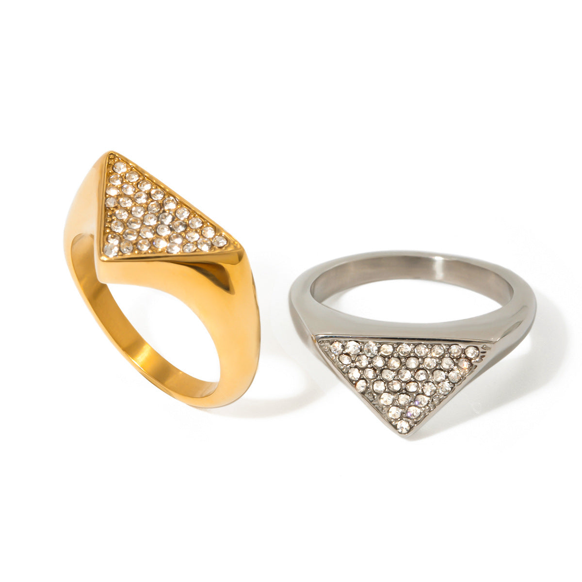 Minimalist Geometric Titanium Steel Ring with 18K Gold Plating and Rhinestone Inlay for Women