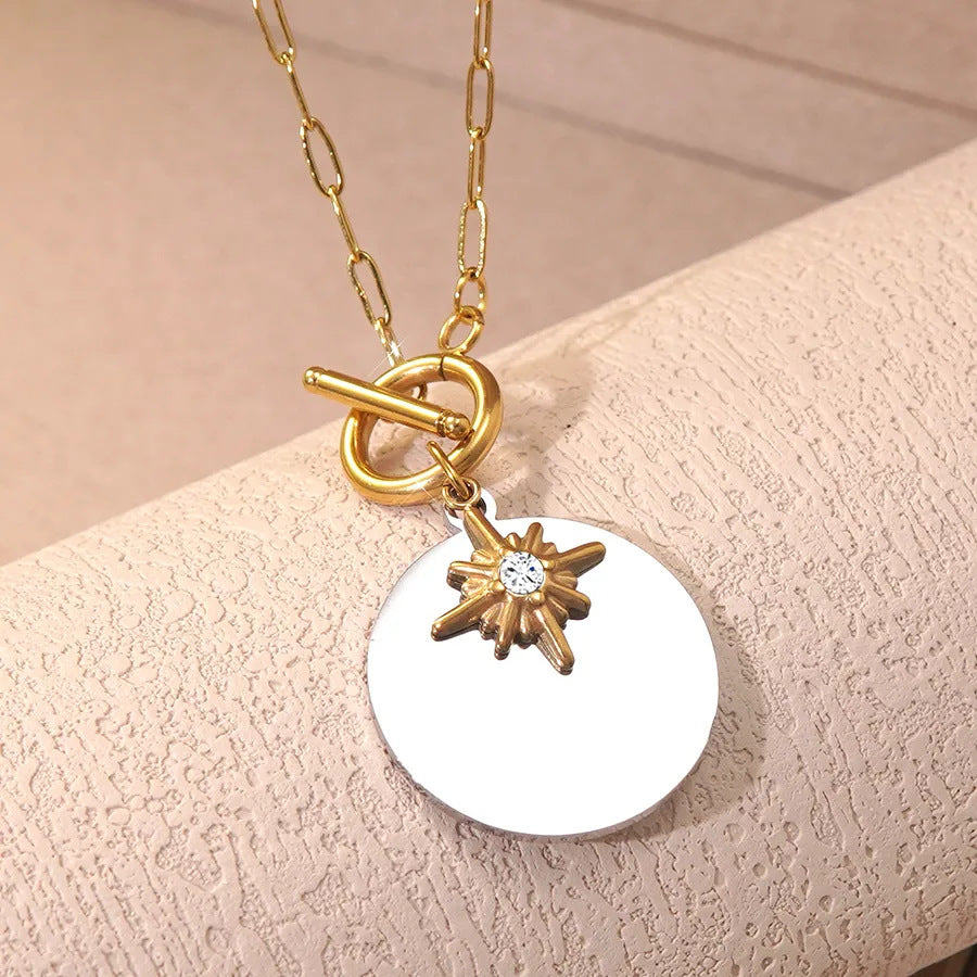 Minimalist Luxury Eight-Pointed Star Geometric Stainless Steel Plated Necklace for Women
