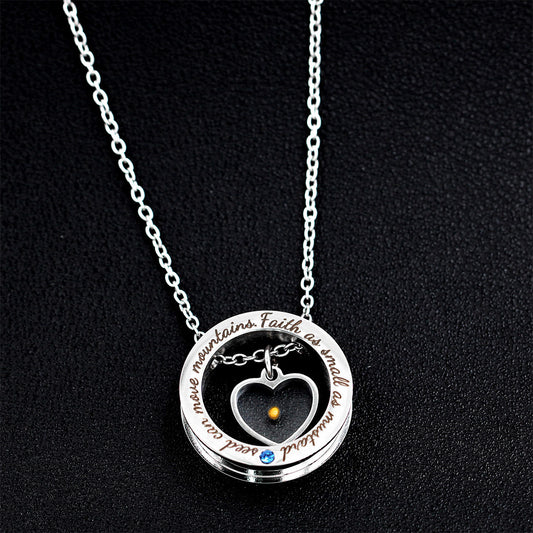 Natural Style Geometric Round Stainless Steel Pendant Necklace with Engraved Letter and Heart Motif, Polished Titanium Steel Charm