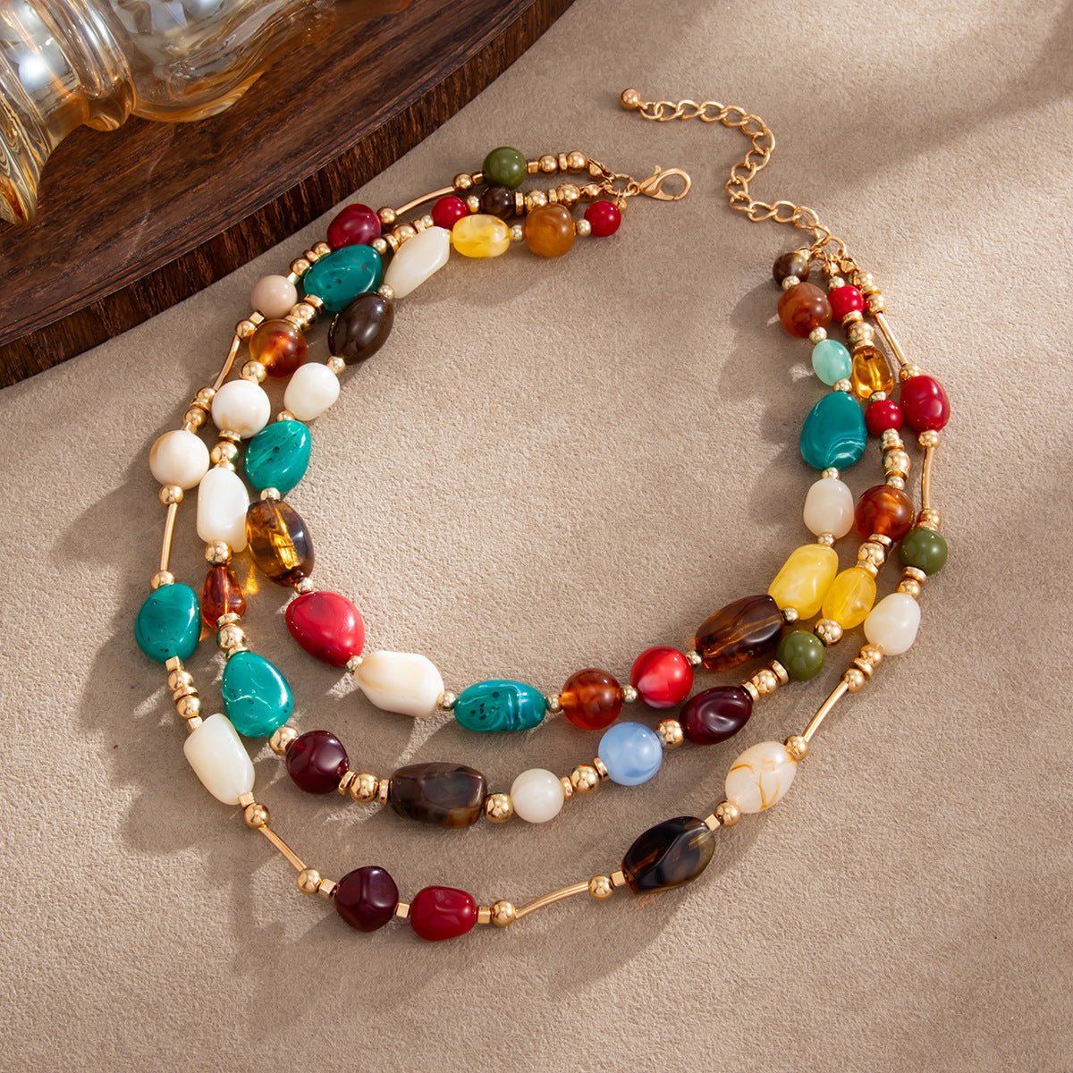 Vintage Gradient Resin Oval Geometric Pendant Acrylic Plated Necklace for Women