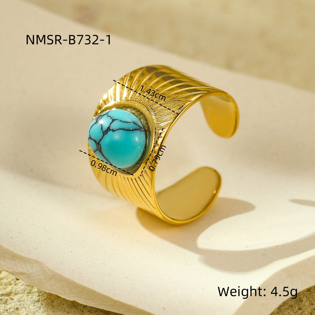 Anello in Acciaio Inossidabile con Motivo Geometrico Stile Vintage Instagram con Intarsio in Pietra Naturale e Placcatura in Oro 18K da Donna