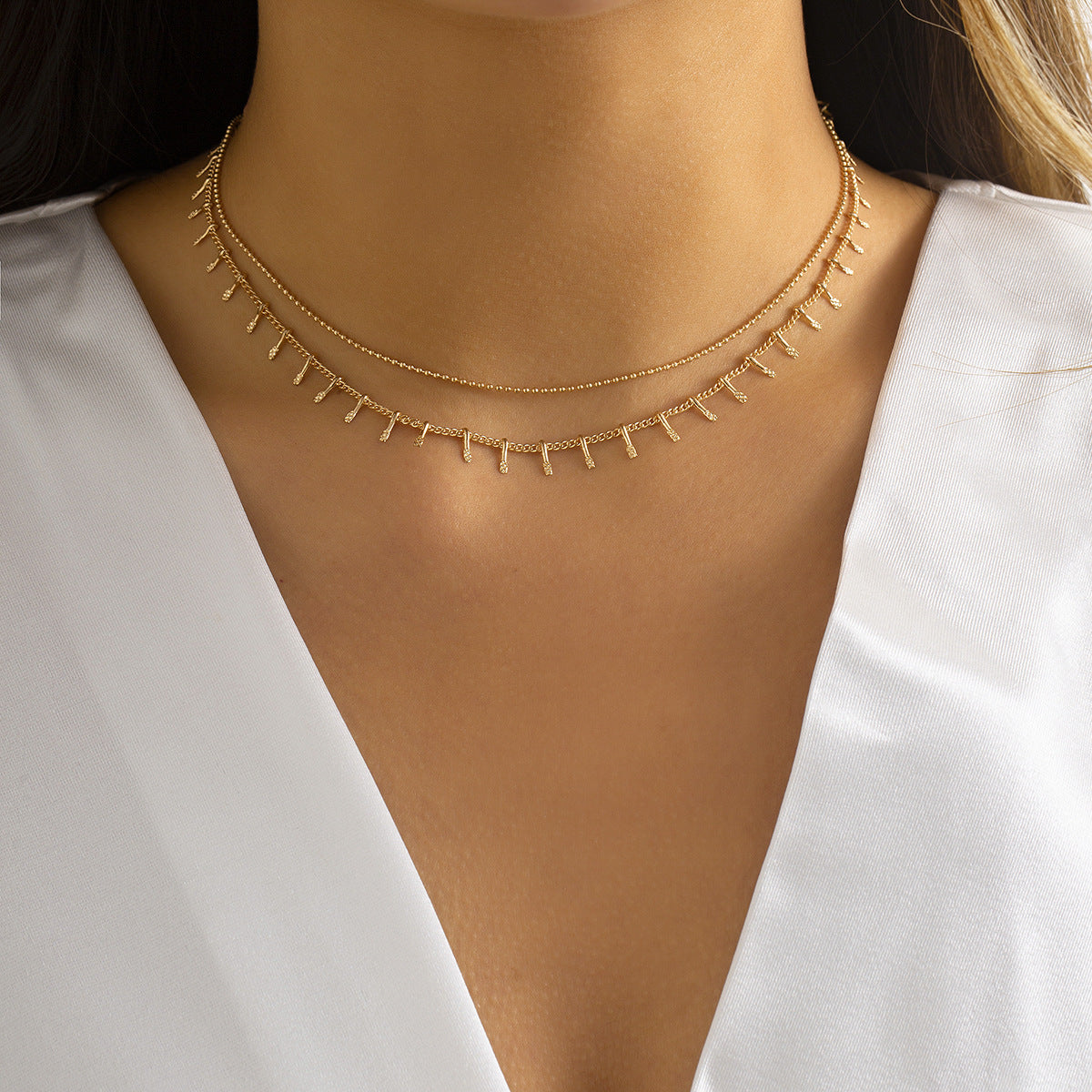 Hip-hop Minimalist Geometric Brass Plated Ball Chain Necklace with Alloy Pendant for Women