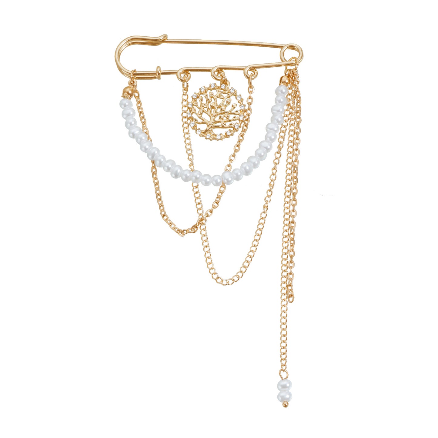 Vintage Elegant Geometric Alloy Brooch with Pearl and Tassel Detail