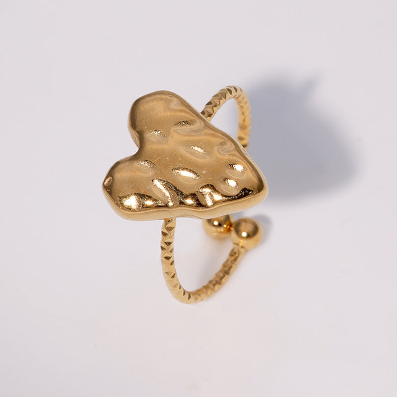 Fashion Minimalist 18K Gold Plated Heart Shape Stainless Steel Ring for Women