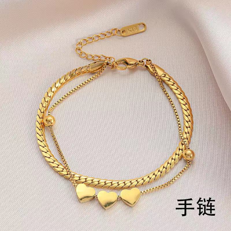 Fashionable 18K Plated Titanium Steel Double Layer Heart Shape Bracelet for Women