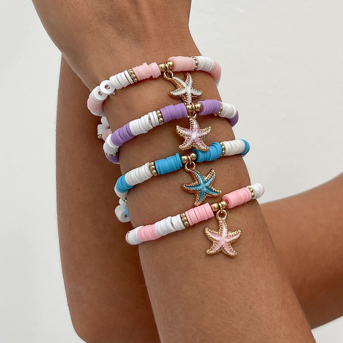 Sweet Floral Letter Resin Plated Bracelet Set for Women