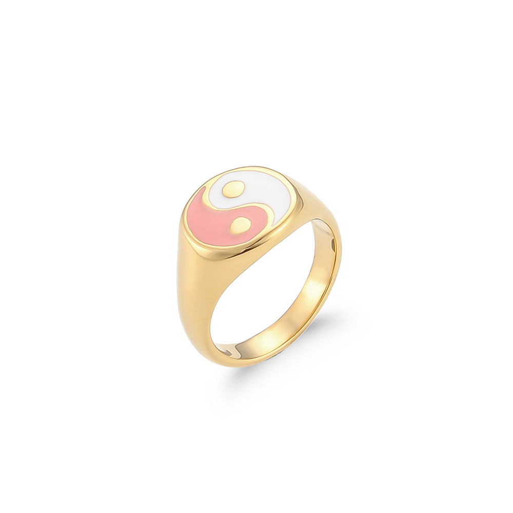 Anillo de acero de titanio con patrón geométrico de Tai Chi Bagua, chapado en oro de 18K, de lujo ligero para mujer