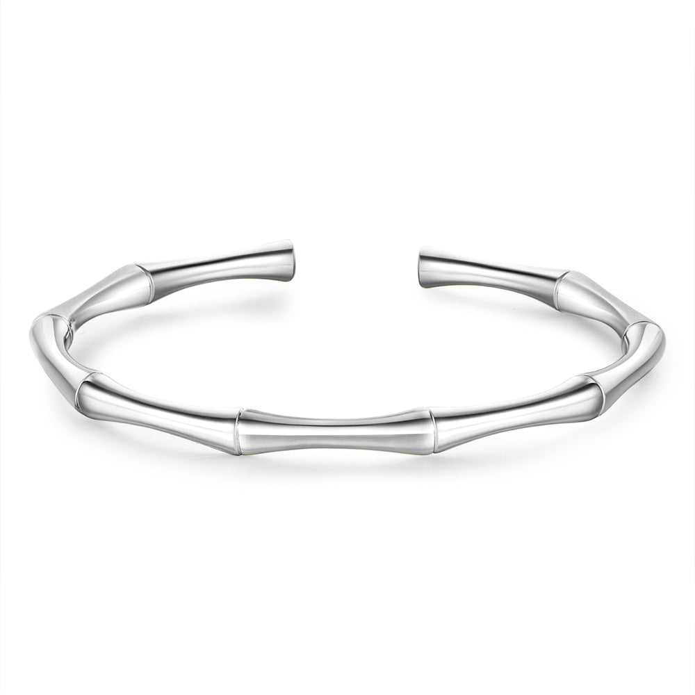 Bamboo Segment Geometric Plated Titanium Steel Open Cuff Bracelet for Women