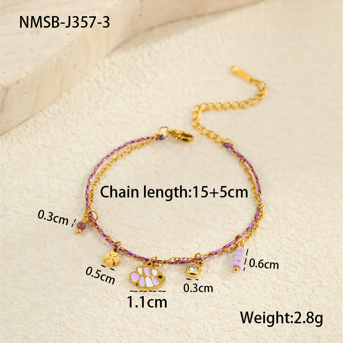 Fashionable Ocean-Inspired Braided Stainless Steel Bracelet with 18K Gold Plating and Zirconia Fish Pendant for Women