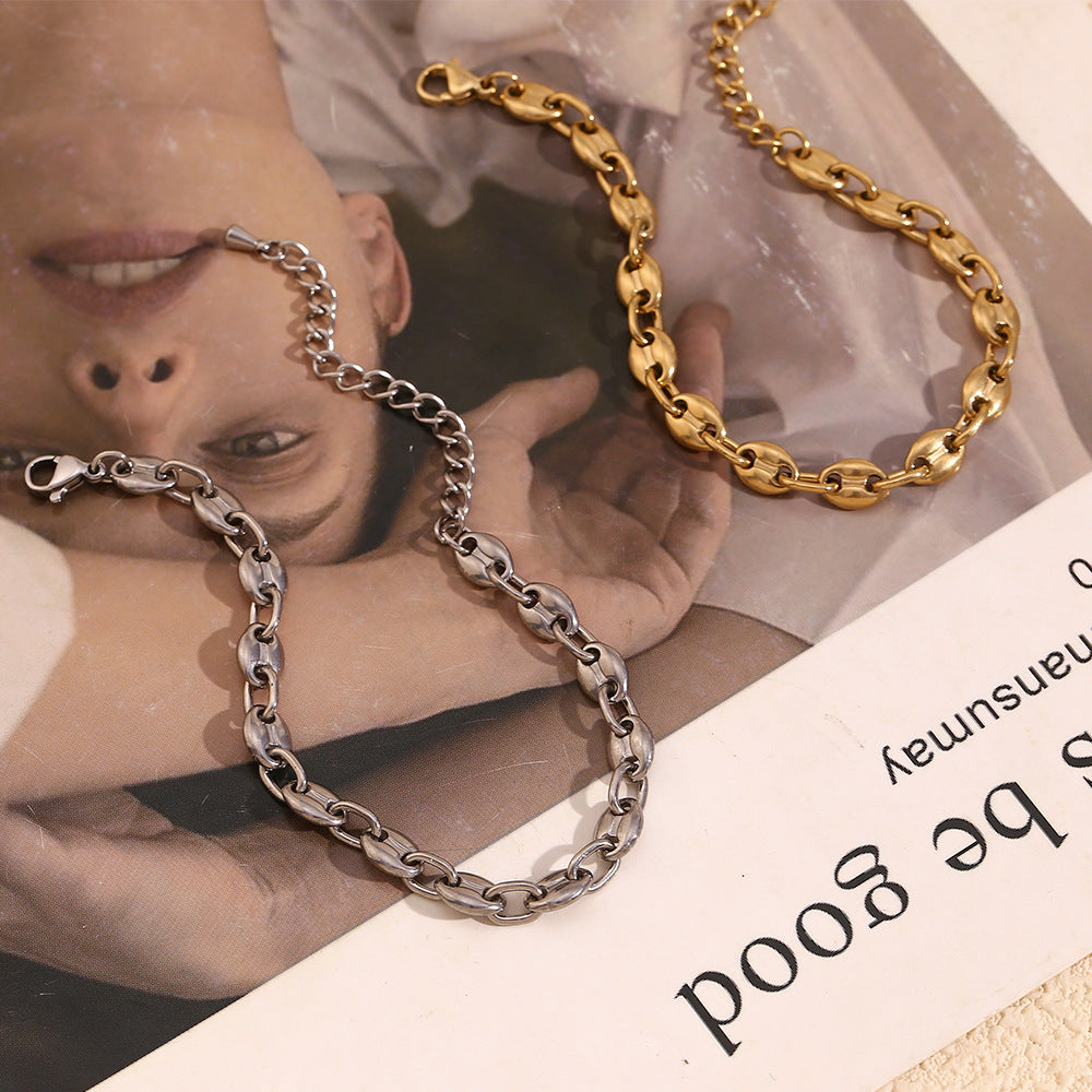 Fashionable Minimalist Geometric Stainless Steel Plated 14K Gold Coffee Bean Bracelet for Women