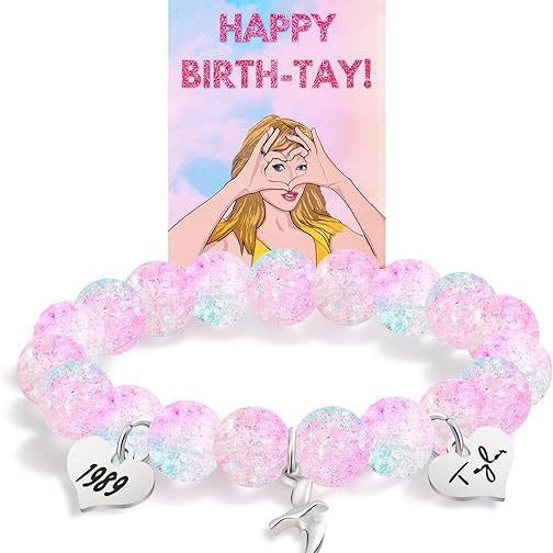 Sweet Heart Shape Crystal Bead Bracelet with Seagull Pendant and Birthday Card for Unisex