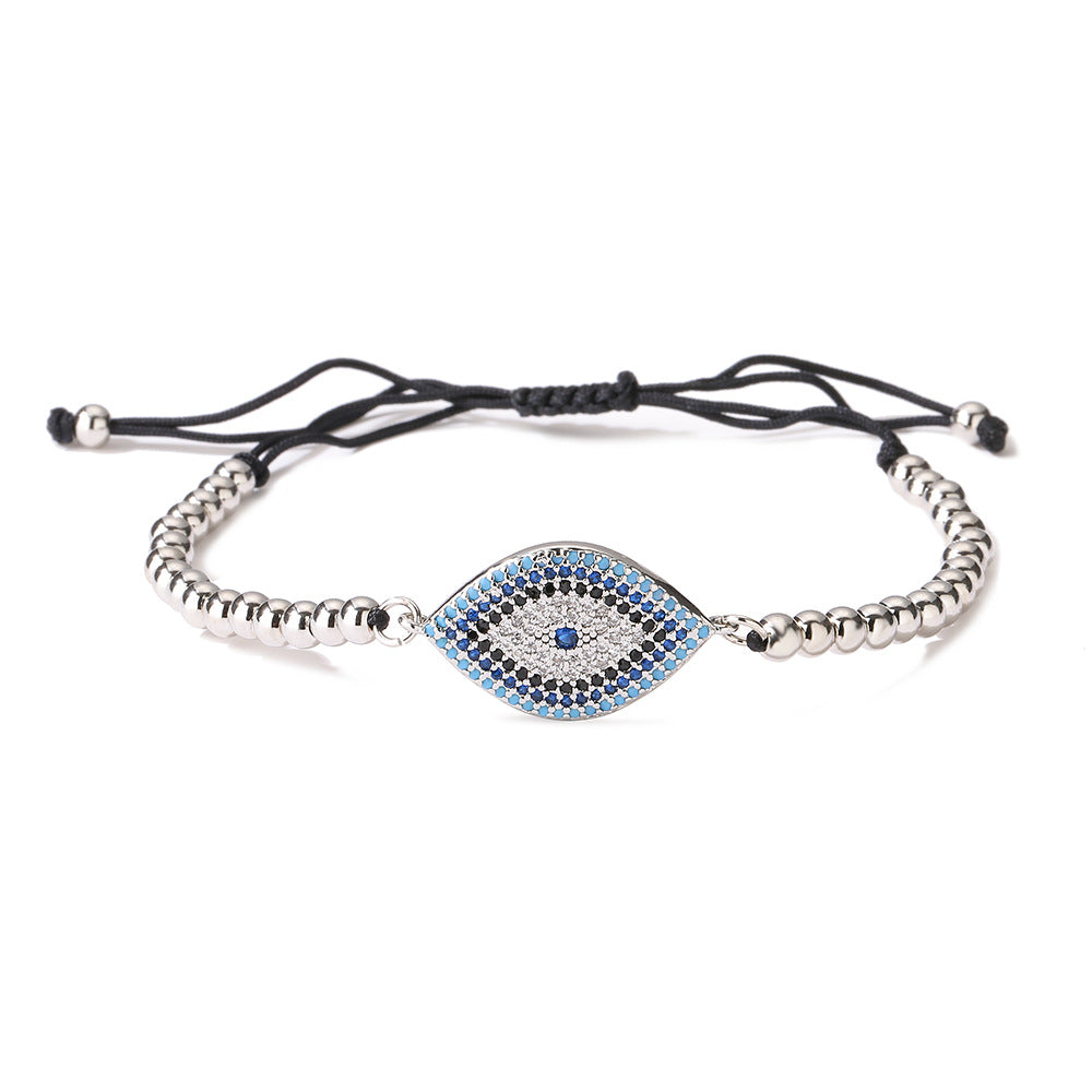Minimalist Geometric Evil Eye Bracelet for Women in Copper with 18K Gold Plating and Zircon Inlay