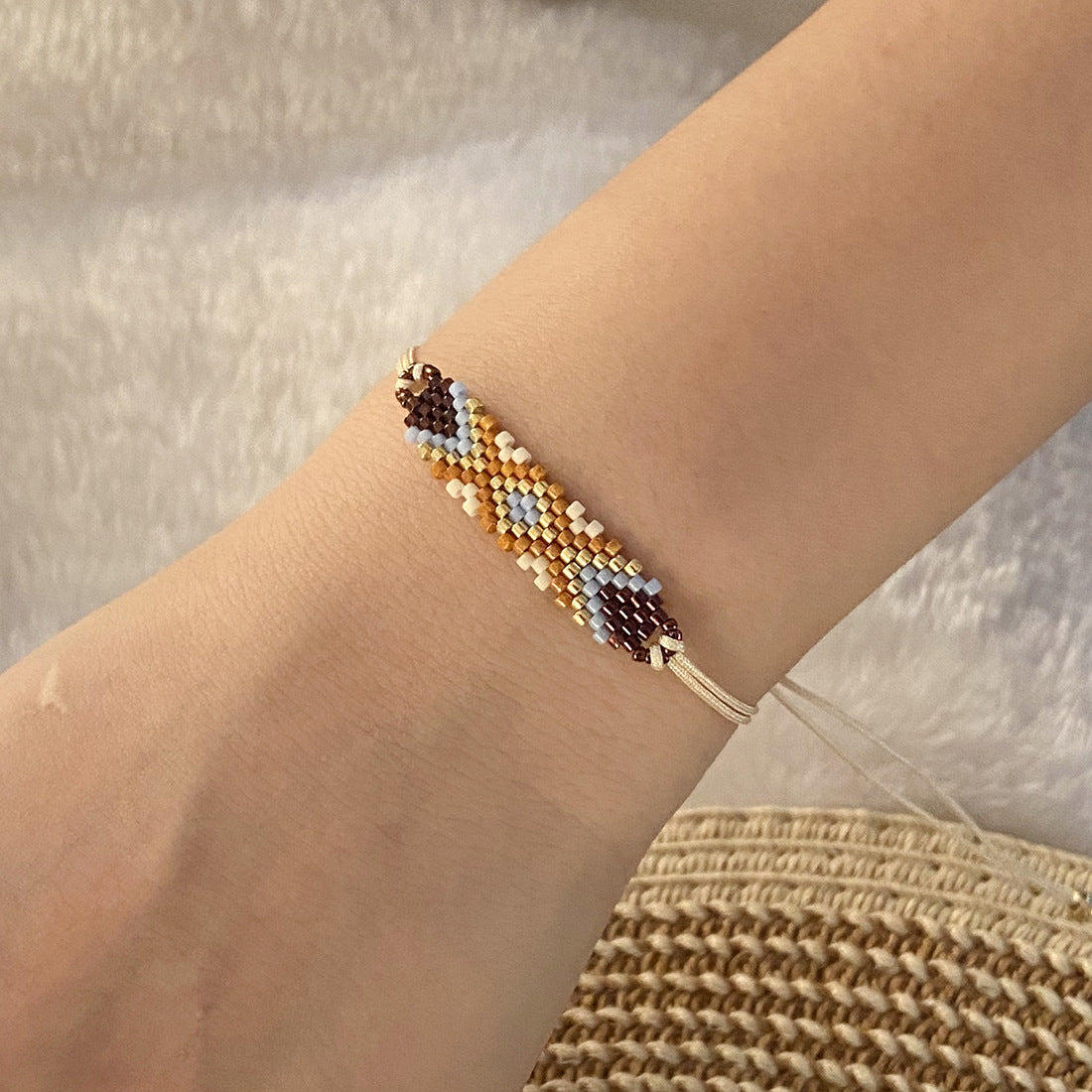 Pulsera de mujer bohemia tejida con abalorios, diseño geométrico y cuentas de cristal