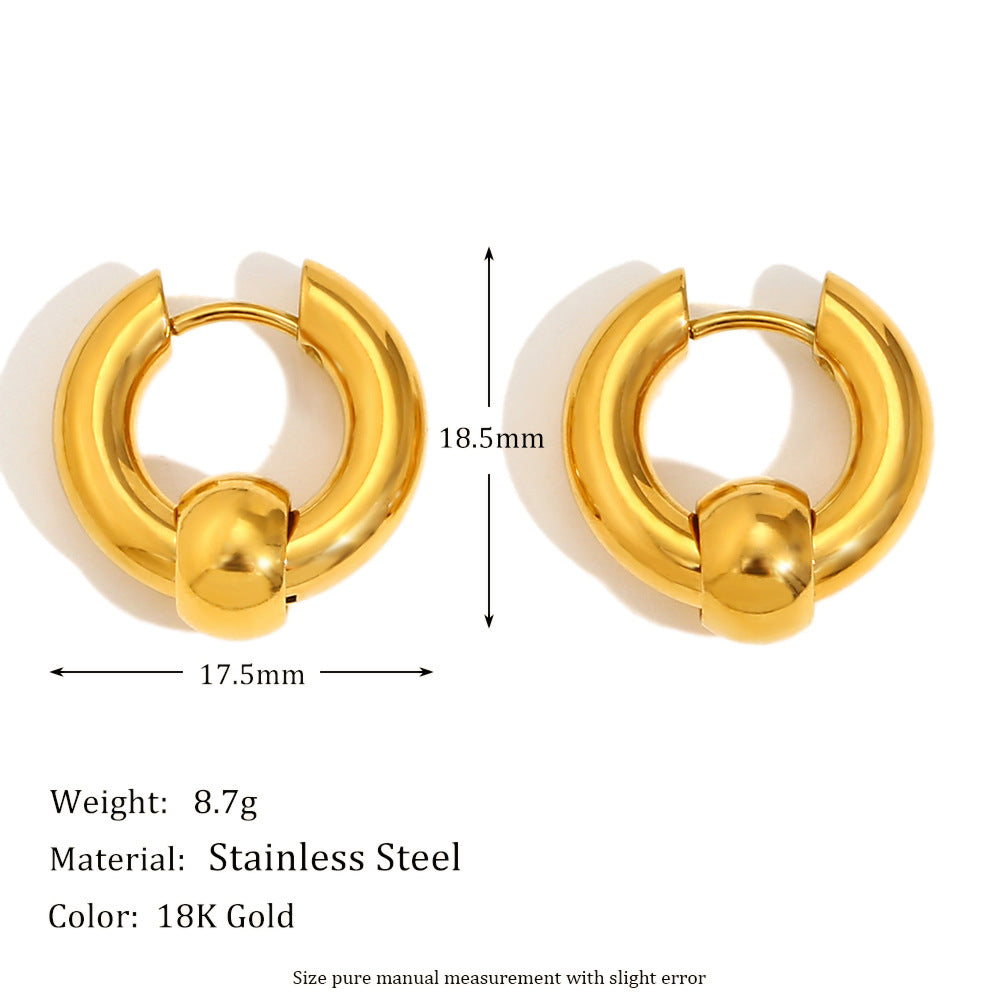 Elegant Business Geometric 18K Gold Plated Stainless Steel Beaded Hoop Earrings for Women