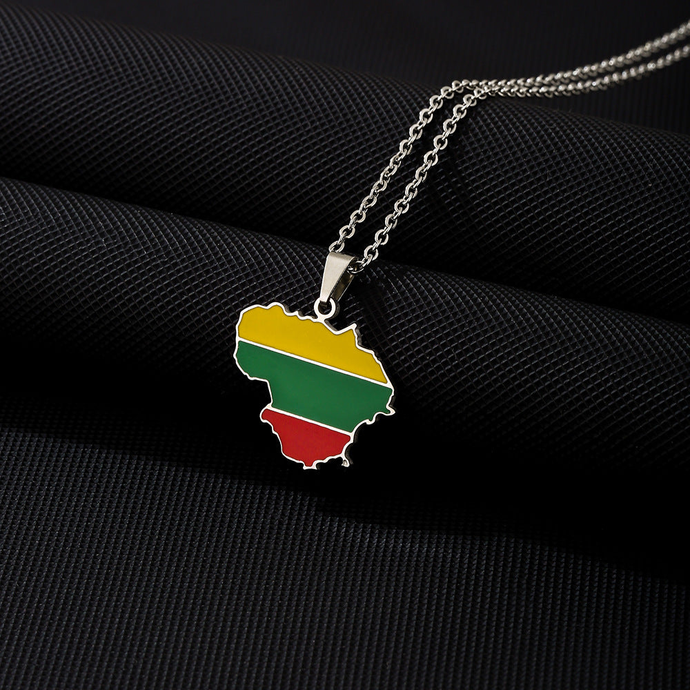 Collar con colgante de mapa geométrico retro de Lituania en acero inoxidable con acabado esmaltado en cadena tipo O para unisex