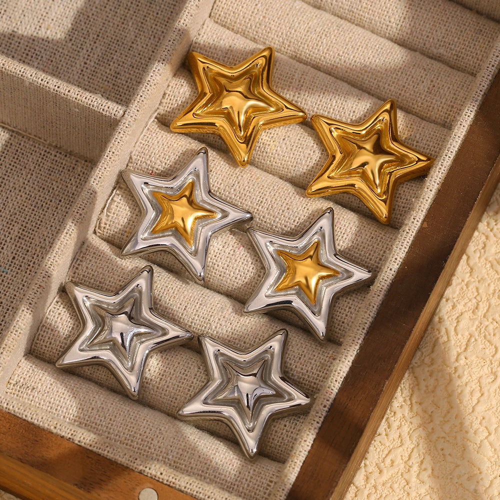 Orecchini a Stella Minimalisti alla Moda in Acciaio Inossidabile Placcati Oro 18K da Donna